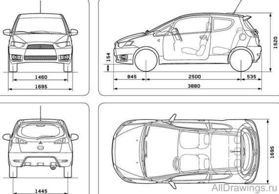 Mitsubishis Colt 3door (2009) (Mitsubishi Colt 3dverny (2009)) are drawings of the car